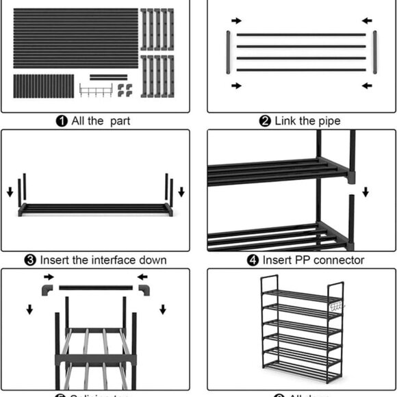 NEW 6 Tiers Metal Shoe Rack, Adjustable Shoe Shelf Storage Organizer - Picture 8 of 8